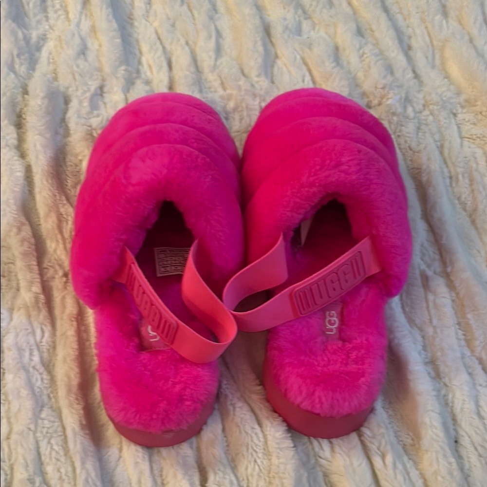 UGG Pink Plush Slippers Cozy Indoor Footwear